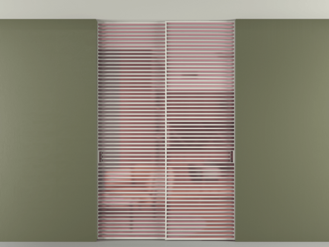 Перегородка Formato внутри проёма скрытое крепление в потолок 2 створки АЛПР 040.07 Алюминий Белый Сатинированное розовое стекло, триплекс Цена 3680662 ₸ | Volhovec