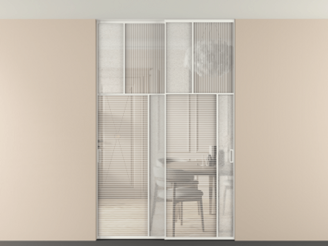 Перегородка Мозаик внутри проёма скрытое крепление в потолок 2 створки АЛПР 041.23 Алюминий светло-серый Рифлёное стекло "Дюна", триплекс, 6 мм + Фактурное стекло "Лёд", триплекс. Цена 2574785 ₸ . Фабрика дверей Волховец 8 (800) 551 43 19 Перегородка Мозаик внутри проёма скрытое крепление в потолок 2 створки АЛПР 041.23 Алюминий светло-серый Рифлёное стекло "Дюна", триплекс, 6 мм + Фактурное стекло "Лёд", триплекс Цена 2574785 ₸ | Volhovec
