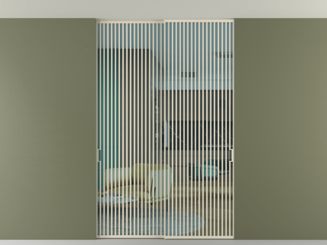 Перегородка Formato внутри проёма скрытое крепление в потолок 2 створки АЛПР 040.06 Алюминий бежево-серый Прозрачное голубое стекло, триплекс Цена 3098957 ₸ | Volhovec