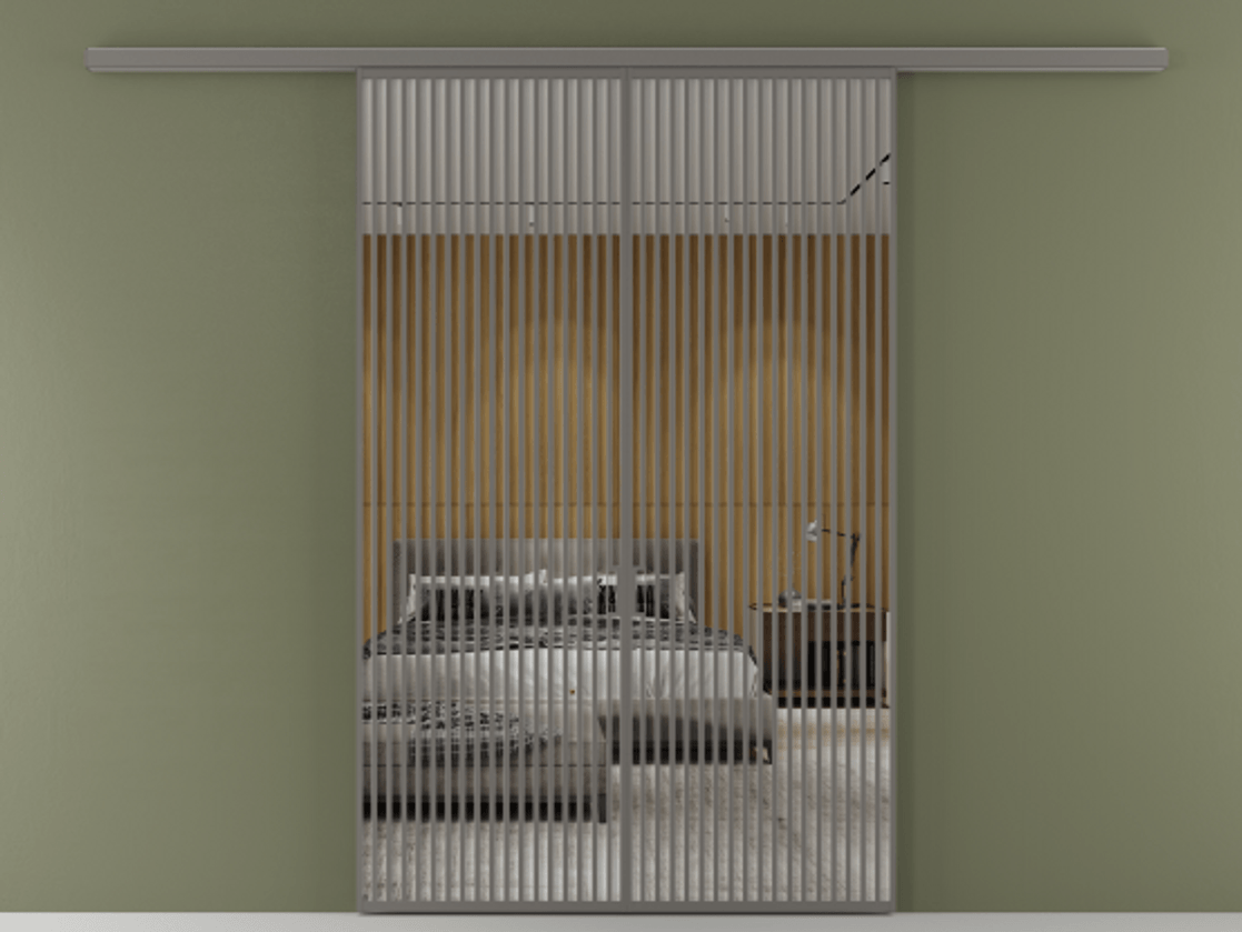 Перегородка Formato вдоль стены 2 створки АЛПР 040.06 Алюминий классический серый Двустороннее зеркало, триплекс , триплекс 6 мм Цена 3243240 ₸ | Volhovec