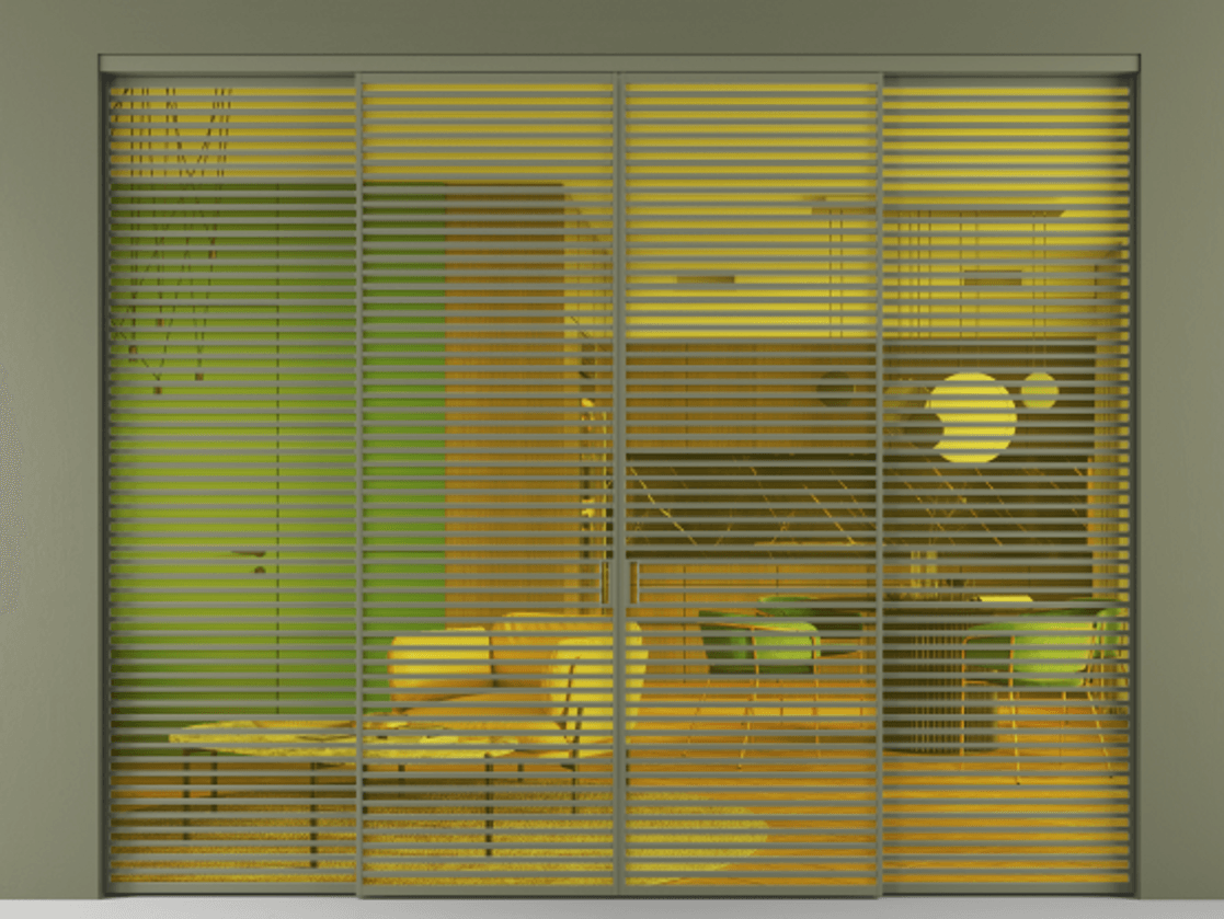 Перегородка Formato внутри проёма 4 створки АЛПР 040.07 Алюминий оливковый тёмный Прозрачное жёлтое стекло, триплекс Цена 4060500 ₸  | Volhovec