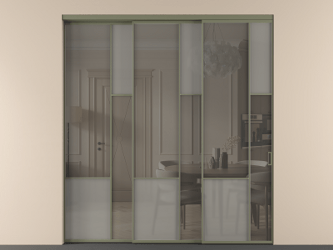 Перегородка Mosaic внутри проёма 3 створки с синхронным механизмом АЛПР 041.12 Алюминий оливковый тёмный Сатинированное серое стекло, триплекс, 6 мм + Прозрачное серое стекло, триплекс. Цена 3306668 ₸ . Фабрика дверей Волховец 8 (800) 551 43 19 Перегородка Mosaic внутри проёма 3 створки с синхронным механизмом АЛПР 041.12 Алюминий оливковый тёмный Сатинированное серое стекло, триплекс, 6 мм + Прозрачное серое стекло, триплекс Цена 3306668 ₸ | Volhovec