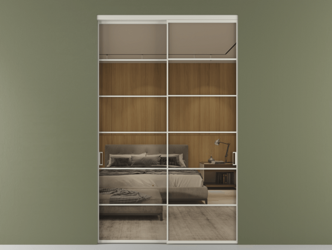 Перегородка Формато внутри проёма 2 створки АЛПР 040.04 Алюминий тёплый серый Рефлективное бронзовое стекло "Стопсол", калёное Цена 3733884 ₸  | Volhovec