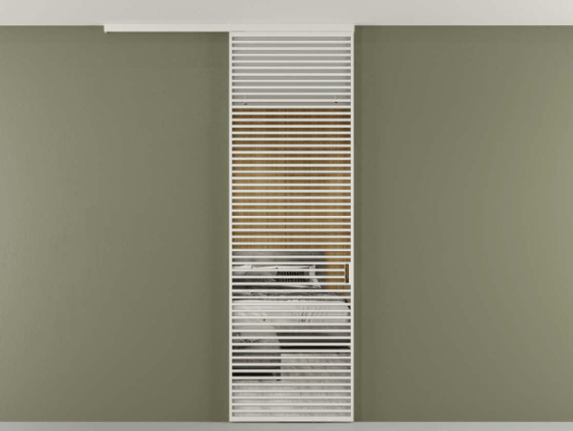 Перегородка Формато вдоль стены на потолок 1 створка АЛПР 040.07 Алюминий Белый Двустороннее зеркало, триплекс , триплекс 6 мм Цена 1286410 ₸ | Volhovec