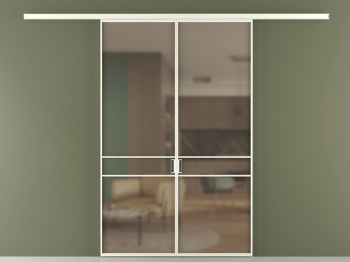 Перегородка Формато вдоль стены 2 створки АЛПР 040.02 Алюминий жемчужный Сатинированное бронзовое стекло, триплекс Цена 1477602 ₸ | Volhovec