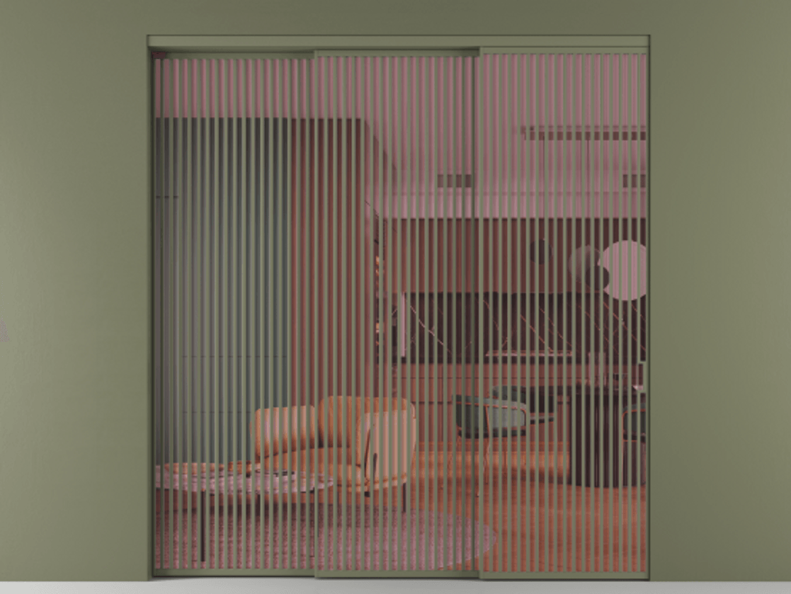 Перегородка Formato внутри проёма 3 створки с синхронным механизмом АЛПР 040.06 Алюминий оливковый тёмный Прозрачное розовое стекло, триплекс Цена 3617600 ₸  | Volhovec