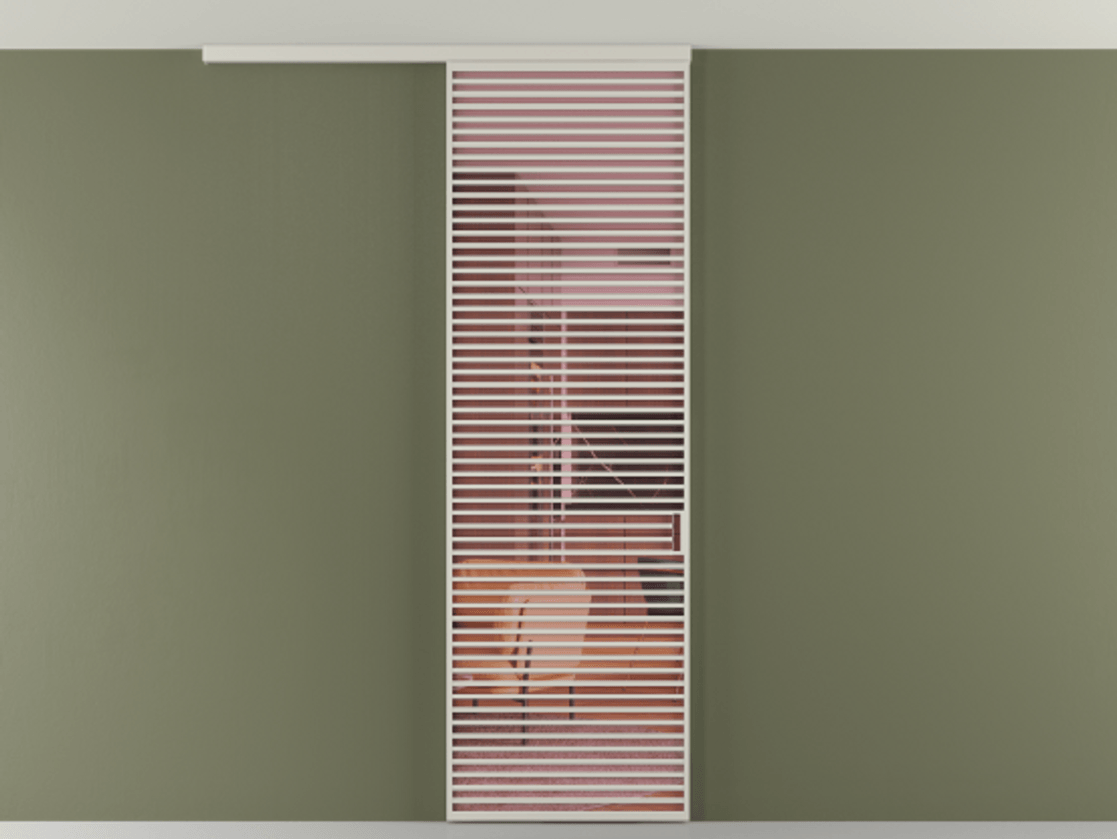 Перегородка Формато вдоль стены на потолок 1 створка АЛПР 040.07 Алюминий тёплый серый Прозрачное розовое стекло, триплекс Цена 1343469 ₸ | Volhovec