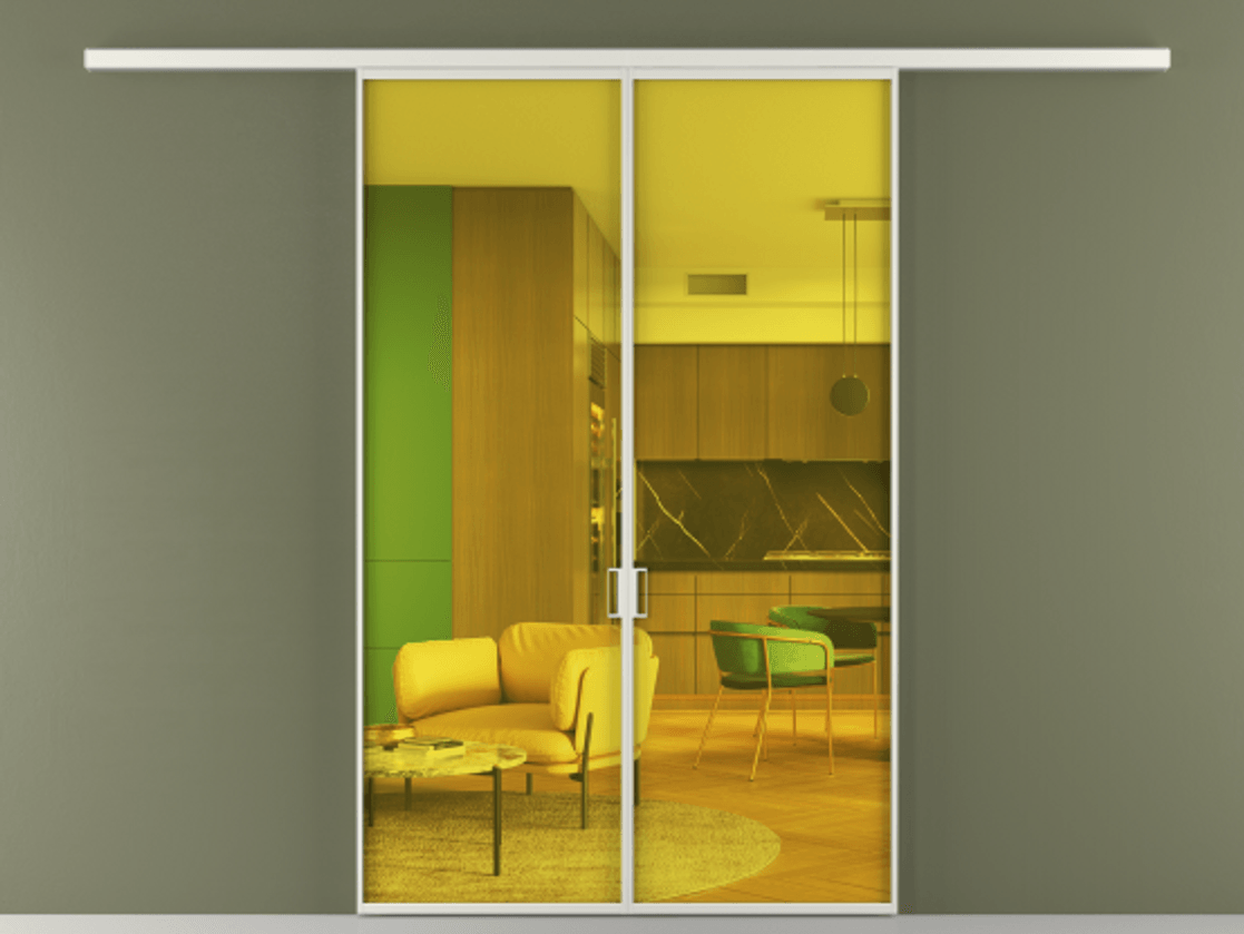 Перегородка Formato вдоль стены 2 створки АЛПР 040.01 Алюминий серый Прозрачное жёлтое стекло, триплекс Цена 1386500 ₸ | Volhovec