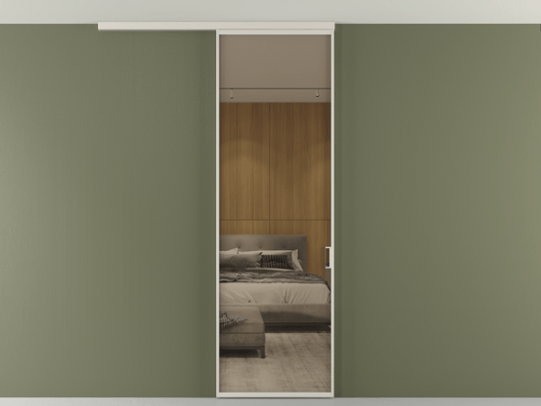 Перегородка Formato вдоль стены на потолок 1 створка АЛПР 040.01 Алюминий облачно-серый Рефлективное бронзовое стекло "Стопсол", калёное Цена 903949 ₸ | Volhovec