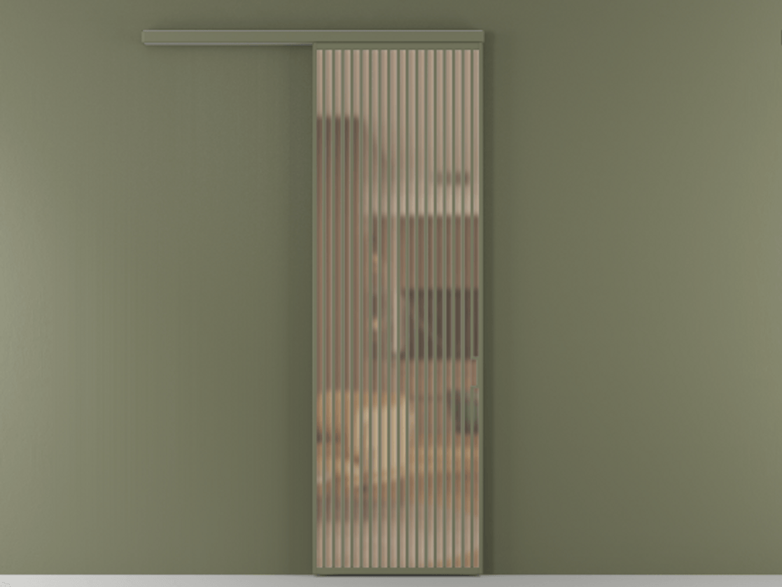 Перегородка Formato вдоль стены 1 створка АЛПР 040.06 Алюминий оливковый тёмный Сатинированное оранжевое стекло, триплекс Цена 1151200 ₸  | Volhovec