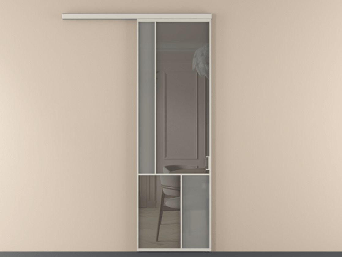 Перегородка Mosaic вдоль стены 1 створка АЛПР 041.20 Алюминий облачно-серый Сатинированное серое стекло, триплекс, 6 мм + Прозрачное серое стекло, триплекс Цена 855070 ₸ | Volhovec