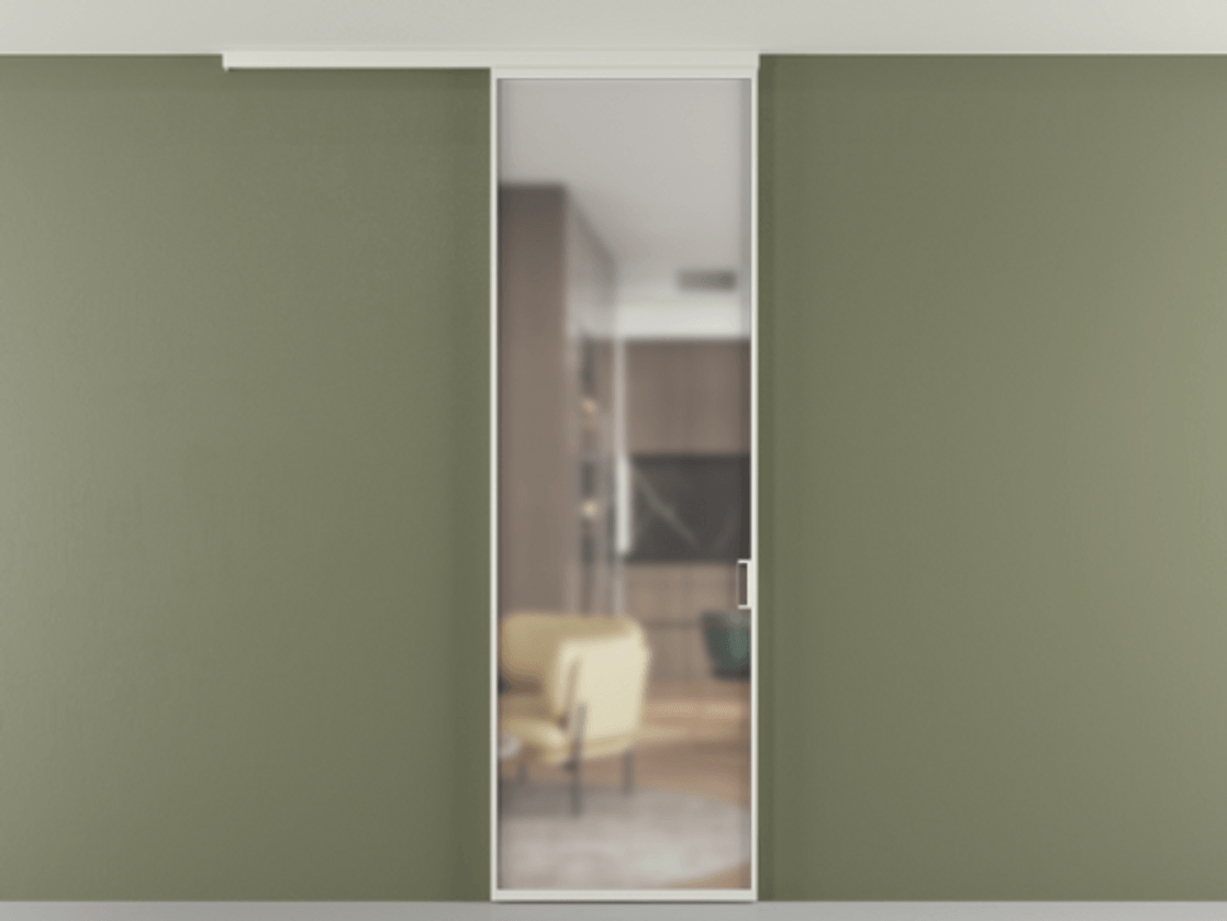 Перегородка Formato вдоль стены на потолок 1 створка АЛПР 040.01 Алюминий Белый Сатинированное стекло "Matelux Crystal Vision", калёное, матовое, каленое 6 мм Цена 870383 ₸ | Volhovec