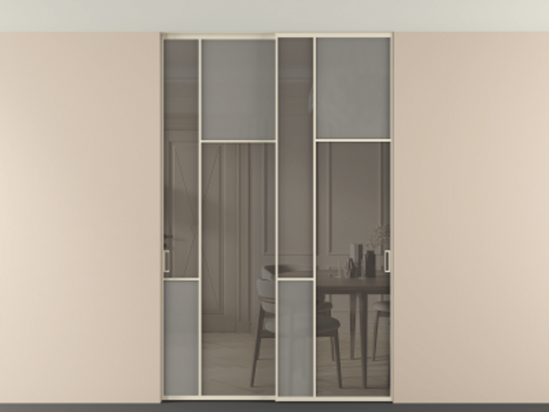 Перегородка Мозаик внутри проёма скрытое крепление в потолок 2 створки АЛПР 041.11 Алюминий бежево-серый Сатинированное серое стекло, триплекс, 6 мм + Прозрачное серое стекло, триплекс. Цена 2453825 ₸ . Фабрика дверей Волховец 8 (800) 551 43 19 Перегородка Мозаик внутри проёма скрытое крепление в потолок 2 створки АЛПР 041.11 Алюминий бежево-серый Сатинированное серое стекло, триплекс, 6 мм + Прозрачное серое стекло, триплекс Цена 2453825 ₸ | Volhovec