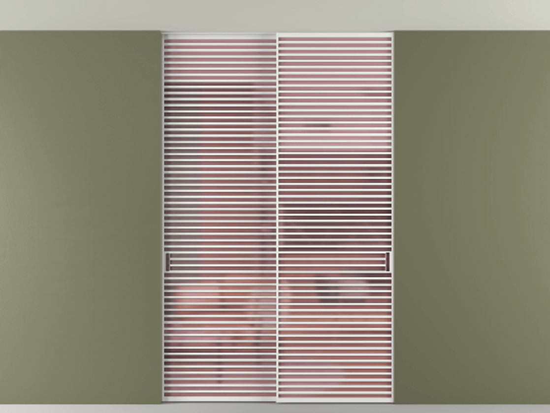 Перегородка Formato внутри проёма скрытое крепление в потолок 2 створки АЛПР 040.07 Алюминий белоснежный Сатинированное розовое стекло, триплекс Цена 3818707 ₸ | Volhovec