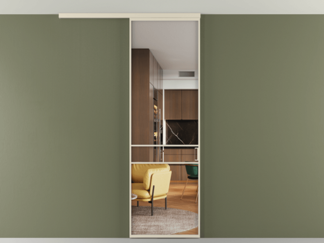 Перегородка Formato вдоль стены на потолок 1 створка АЛПР 040.02 Алюминий бежево-серый Прозрачное стекло "Crystal Vision", калёное Цена 948856 ₸ | Volhovec