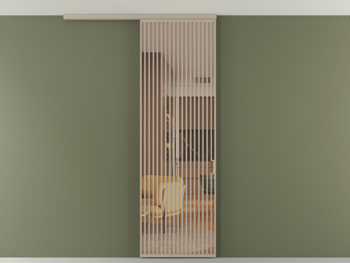 Перегородка Формато вдоль стены на потолок 1 створка АЛПР 040.06 Алюминий бисквитный Прозрачное оранжевое стекло, триплекс Цена 1343469 ₸ | Volhovec