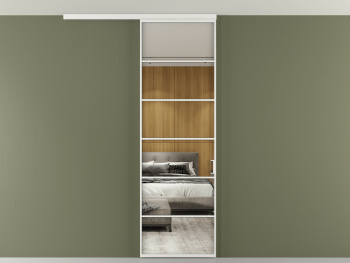 Перегородка Формато вдоль стены на потолок 1 створка АЛПР 040.04 Алюминий белоснежный Двустороннее зеркало, триплекс , триплекс 6 мм Цена 815361 ₸ | Volhovec