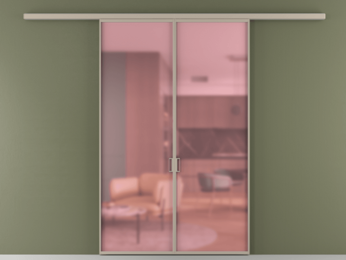 Перегородка Formato вдоль стены 2 створки АЛПР 040.01 Алюминий бисквитный Сатинированное розовое стекло, триплекс Цена 1212600 ₸ | Volhovec