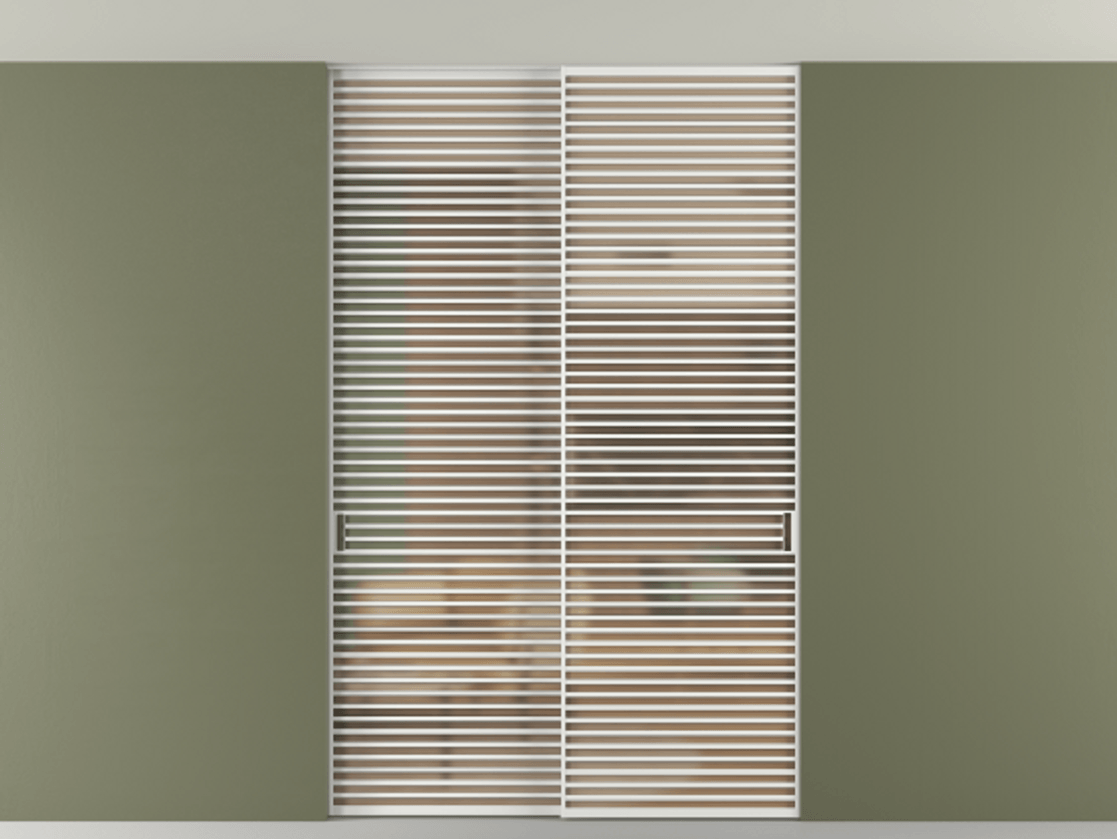 Перегородка Формато внутри проёма скрытое крепление в потолок 2 створки АЛПР 040.07 Алюминий белоснежный Сатинированное оранжевое стекло, триплекс Цена 3098957 ₸ | Volhovec