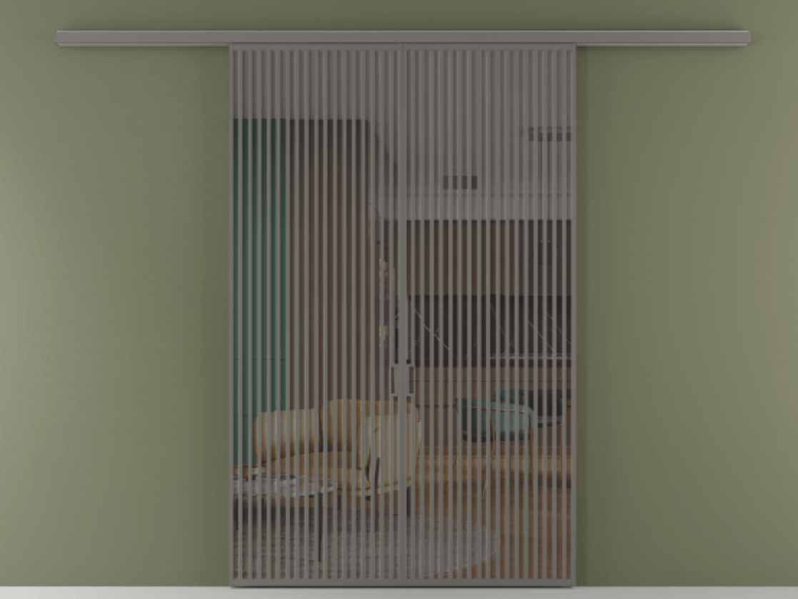 Перегородка Формато вдоль стены 2 створки АЛПР 040.06 Алюминий классический серый Прозрачное серое стекло, триплекс Цена 2588922 ₸ | Volhovec