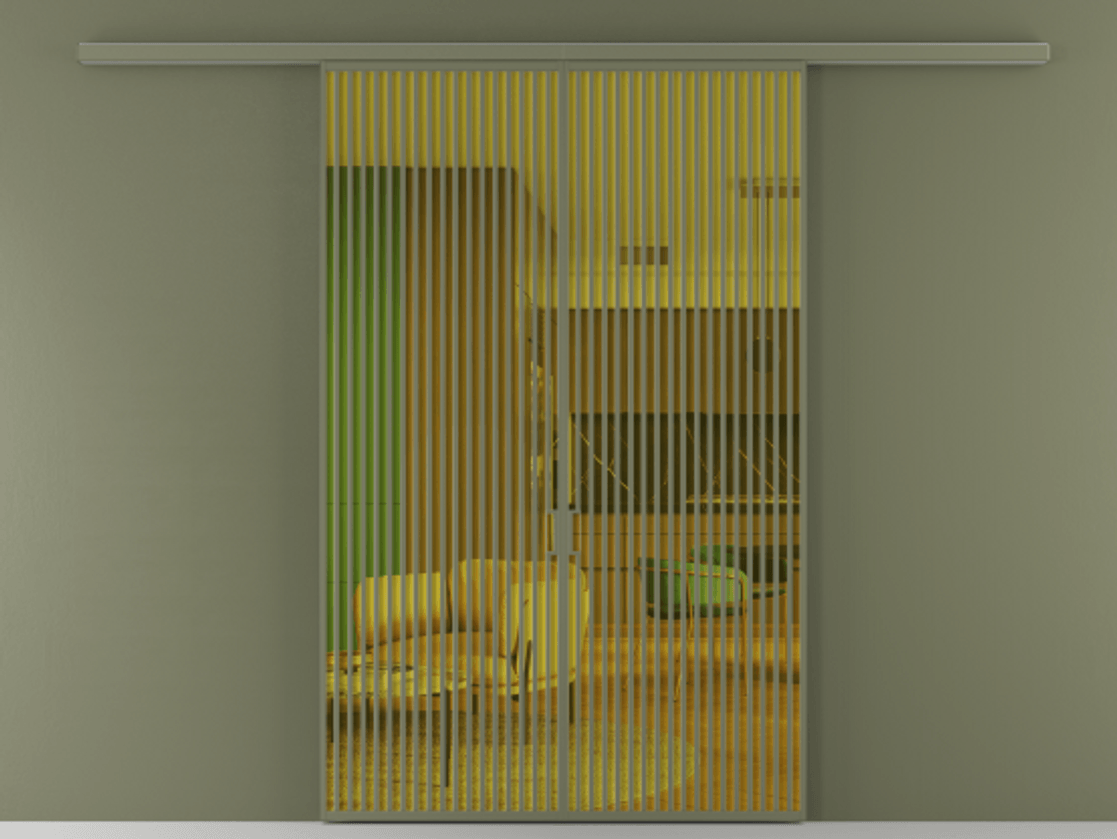 Перегородка Formato вдоль стены 2 створки АЛПР 040.06 Алюминий оливковый тёмный Прозрачное жёлтое стекло, триплекс Цена 2244900 ₸ | Volhovec