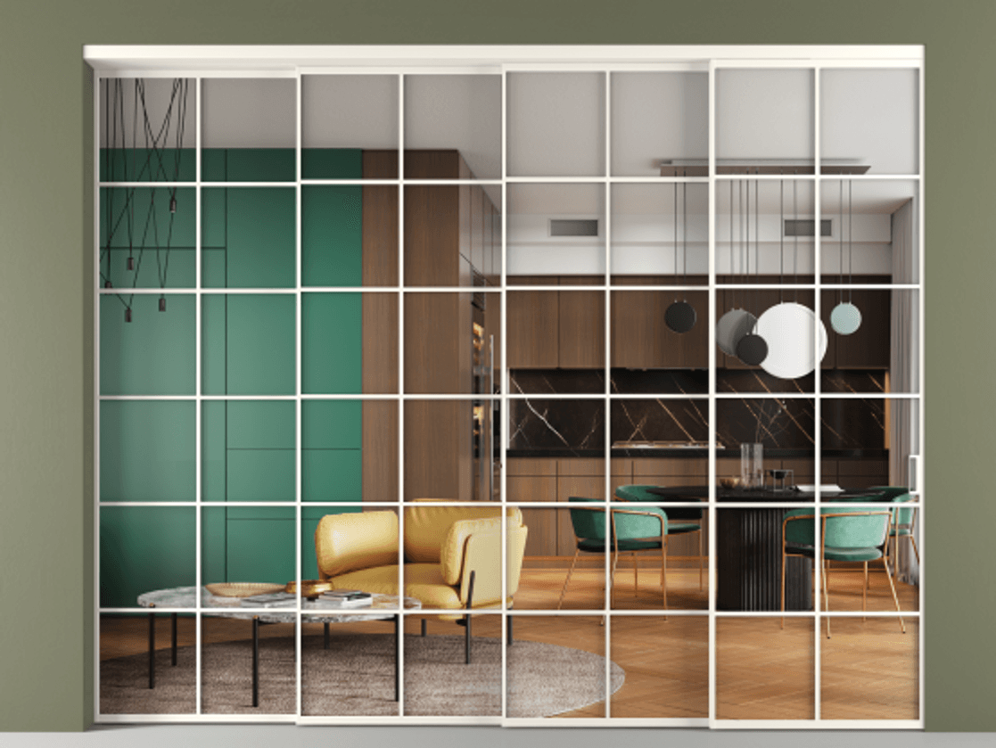 Перегородка Формато внутри проёма 4 створки с синхронным механизмом АЛПР 040.05 Алюминий пудровый белый Прозрачное стекло "Кристал Вижн", калёное. Цена 4437720 ₸ 1. Полотно 4 шт. (800/2100 мм)
2. Комплект установки раздвижной системы
3. Базовый комплект фурнитуры
4. Комплект фурнитуры телескопик синхро-3
5. Ручка Рондо. Фабрика дверей Волховец 8 (800) 551 43 19 Перегородка Формато внутри проёма 4 створки с синхронным механизмом АЛПР 040.05 Алюминий пудровый белый Прозрачное стекло "Кристал Вижн", калёное Цена 4437720 ₸ | Volhovec