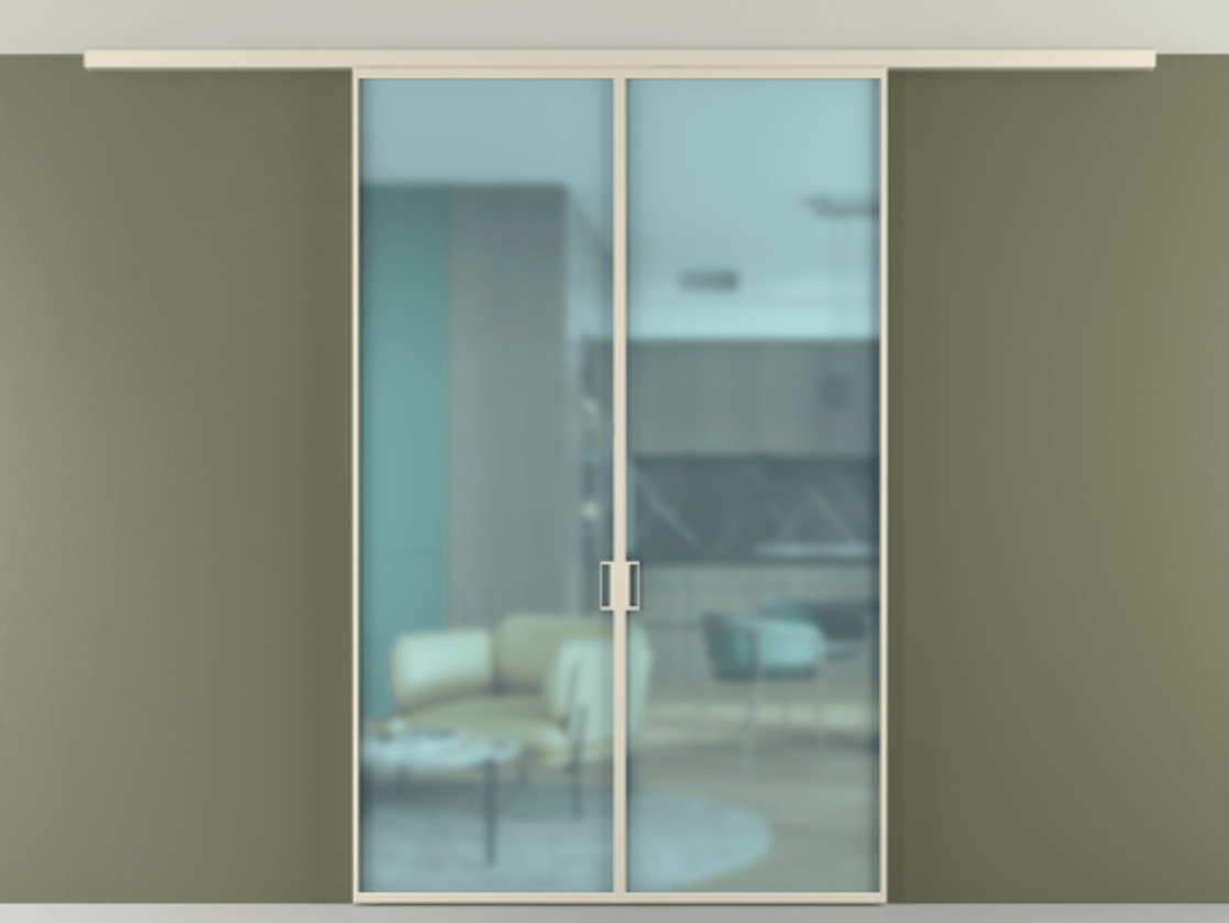 Перегородка Formato вдоль стены на потолок 2 створки АЛПР 040.01 Алюминий бежево-серый Сатинированное голубое стекло, триплекс Цена 1348100 ₸ | Volhovec
