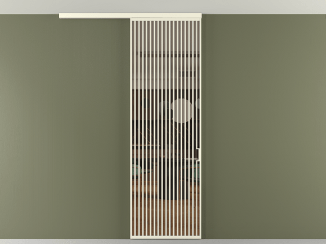 Перегородка Формато вдоль стены на потолок 1 створка АЛПР 040.06 Алюминий молочно-белый Прозрачное бронзовое стекло, триплекс Цена 1703344 ₸ | Volhovec