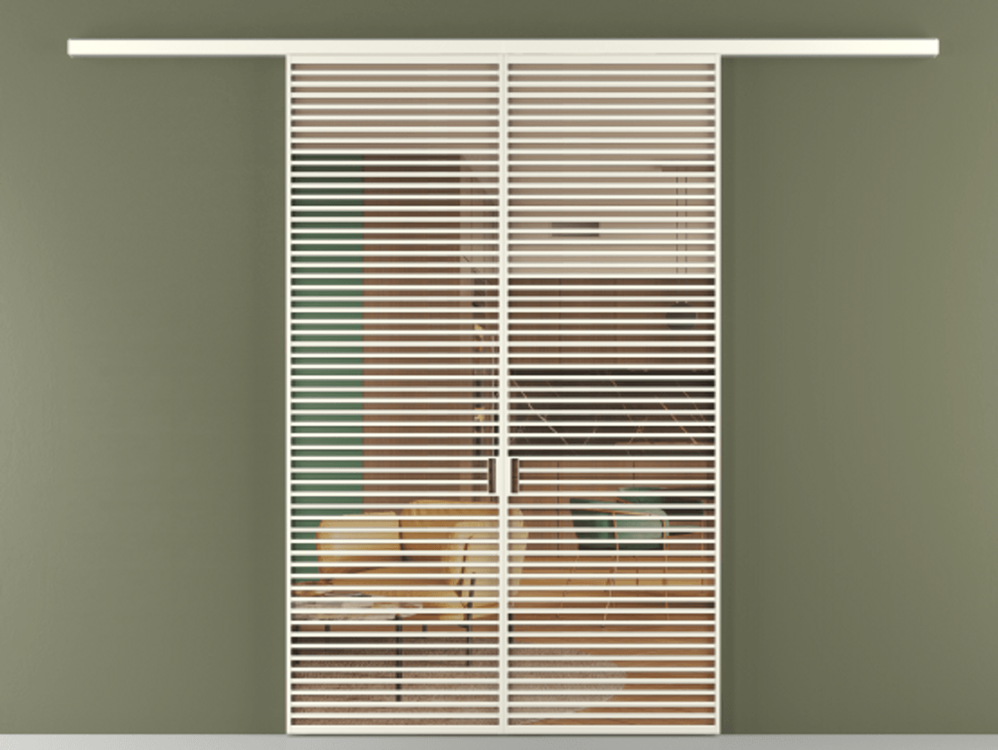 Перегородка Формато вдоль стены 2 створки АЛПР 040.07 Алюминий жемчужный Прозрачное оранжевое стекло, триплекс Цена 2588922 ₸ | Volhovec