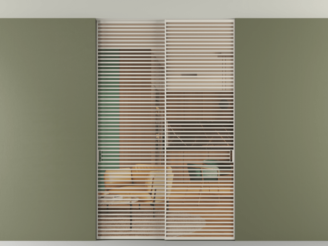 Перегородка Формато внутри проёма скрытое крепление в потолок 2 створки АЛПР 040.07 Алюминий облачно-серый Прозрачное оранжевое стекло, триплекс Цена 3098957 ₸ | Volhovec