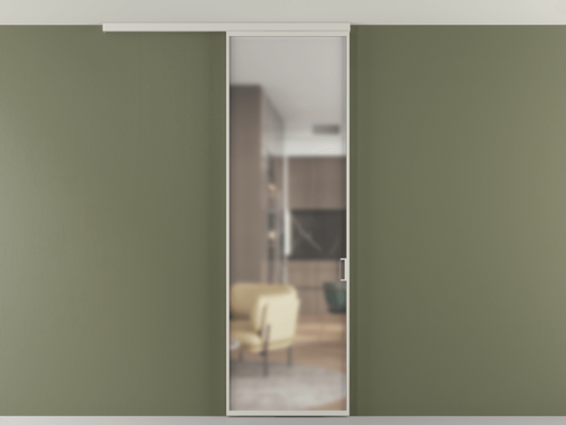 Перегородка Формато вдоль стены на потолок 1 створка АЛПР 040.01 Алюминий тёплый серый Сатинированное стекло "Мателюкс Кристал Вижн", калёное, матовое, каленое 6 мм Цена 903949 ₸ | Volhovec