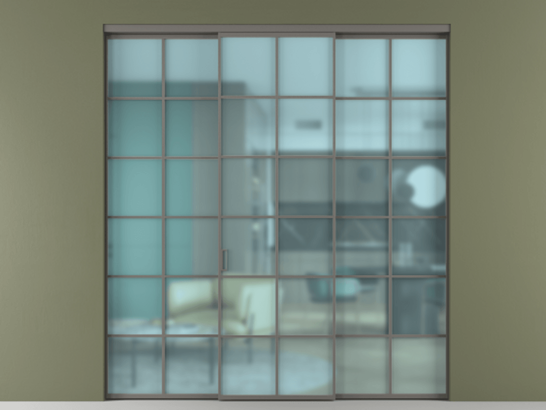 Перегородка Formato внутри проёма 3 створки АЛПР 040.05 Алюминий классический серый Сатинированное голубое стекло, триплекс Цена 1667700 ₸ | Volhovec