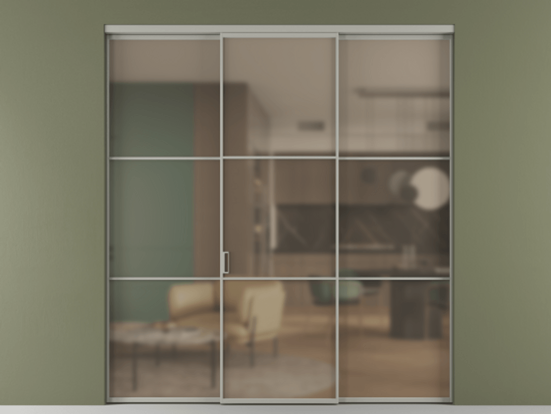 Перегородка Формато внутри проёма 3 створки АЛПР 040.03 Алюминий нейтральный серый Сатинированное бронзовое стекло, триплекс. Цена 1793799 ₸ 1. Полотно 3 шт. (800/2100 мм)
2. Комплект установки раздвижной системы
3. Базовый комплект фурнитуры
4.Ручка Рондо. Фабрика дверей Волховец 8 (800) 551 43 19 Перегородка Формато внутри проёма 3 створки АЛПР 040.03 Алюминий нейтральный серый Сатинированное бронзовое стекло, триплекс Цена 1793799 ₸ | Volhovec