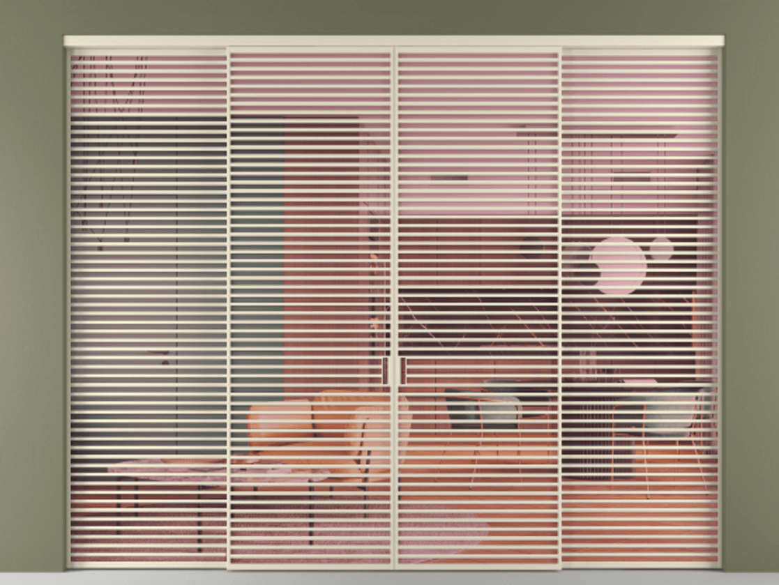 Перегородка Formato внутри проёма 4 створки АЛПР 040.07 Алюминий бежево-серый Прозрачное розовое стекло, триплекс Цена 4060500 ₸  | Volhovec