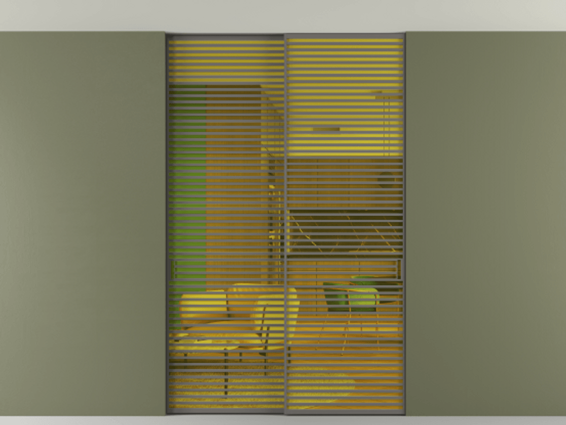 Перегородка Formato внутри проёма скрытое крепление в потолок 2 створки АЛПР 040.07 Алюминий классический серый Прозрачное жёлтое стекло, триплекс Цена 3098957 ₸ | Volhovec