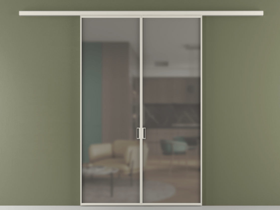 Перегородка Формато вдоль стены 2 створки АЛПР 040.01 Алюминий облачно-серый Сатинированное серое стекло, триплекс Цена 1416366 ₸ | Volhovec