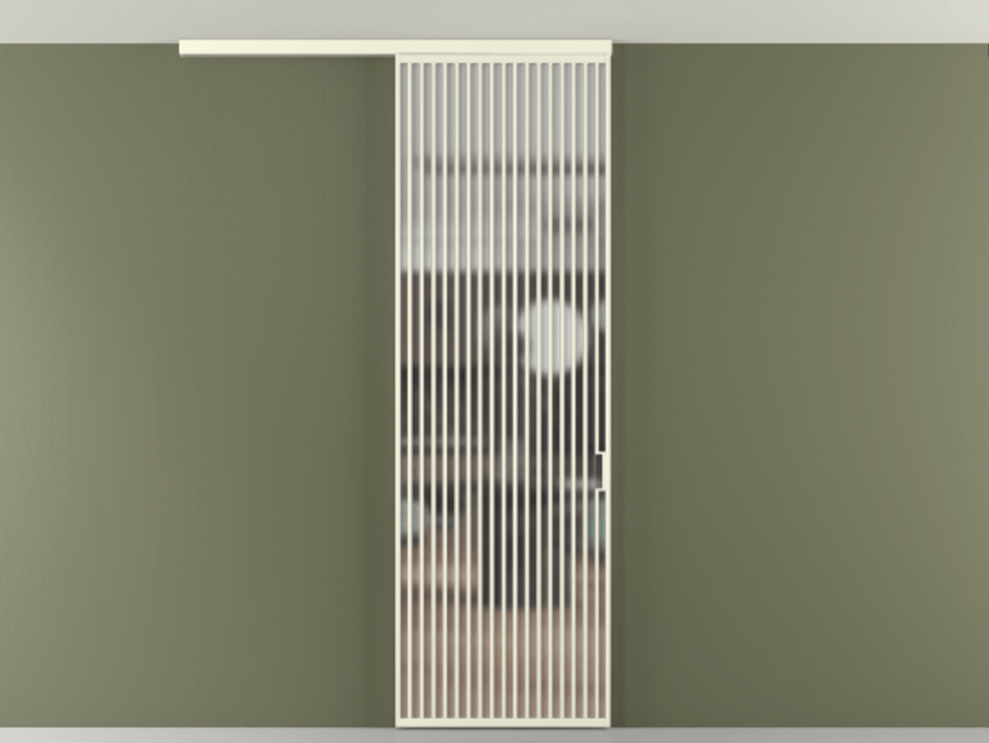 Перегородка Формато вдоль стены на потолок 1 створка АЛПР 040.06 Алюминий молочно-белый Сатинированное стекло "Мателюкс Кристал Вижн", калёное, матовое, каленое 6 мм Цена 1463828 ₸ | Volhovec