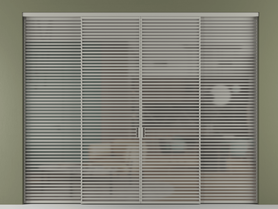 Перегородка Formato внутри проёма четырёхстворчатая АЛПР 040.07 Алюминий нейтральный серый Сатинированное серое стекло, триплекс, 6 мм Цена 4641940 ₸  | Volhovec