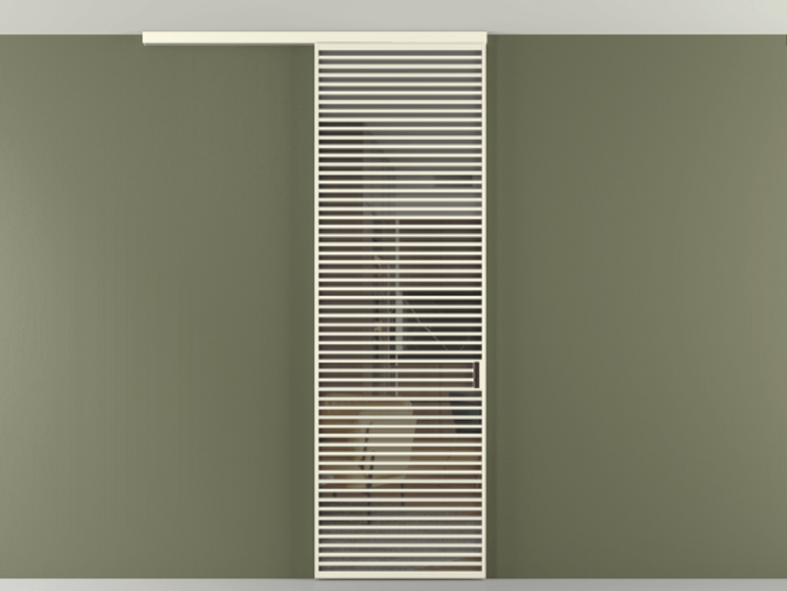 Перегородка Формато вдоль стены на потолок 1 створка АЛПР 040.07 Алюминий молочно-белый Прозрачное серое стекло, триплекс Цена 1415444 ₸ | Volhovec