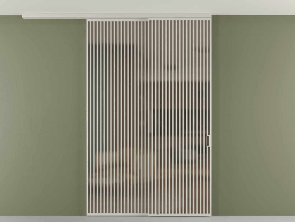 Перегородка Формато вдоль стены на потолок 2 створки с синхронным механизмом АЛПР 040.06 Алюминий тёплый серый Сатинированное бронзовое стекло, триплекс Цена 3981247 ₸ | Volhovec