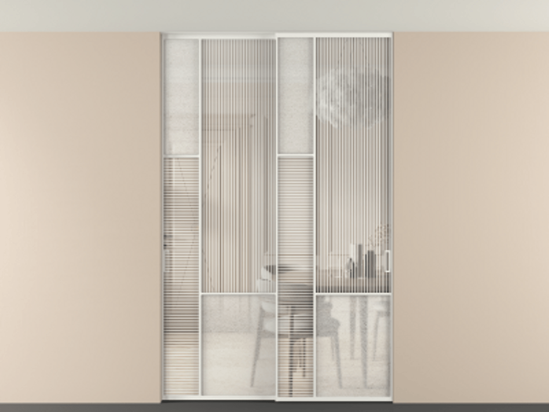 Перегородка Мозаик внутри проёма скрытое крепление в потолок 2 створки АЛПР 041.13 Алюминий светло-серый Рифлёное стекло "Дюна", триплекс, 6 мм + Фактурное стекло "Лёд", триплекс. Цена 2574785 ₸ . Фабрика дверей Волховец 8 (800) 551 43 19 Перегородка Мозаик внутри проёма скрытое крепление в потолок 2 створки АЛПР 041.13 Алюминий светло-серый Рифлёное стекло "Дюна", триплекс, 6 мм + Фактурное стекло "Лёд", триплекс Цена 2574785 ₸ | Volhovec