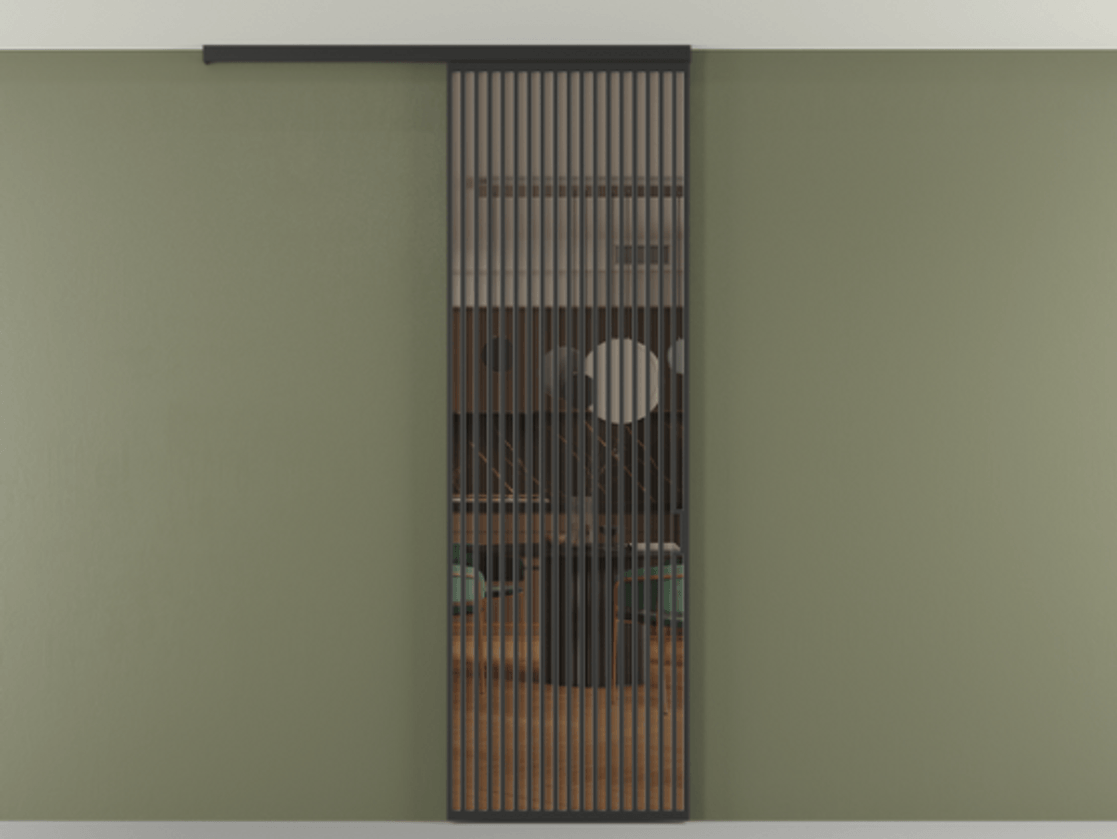 Перегородка Формато вдоль стены на потолок 1 створка АЛПР 040.06 Алюминий Черный Прозрачное бронзовое стекло, триплекс Цена 1286410 ₸ | Volhovec