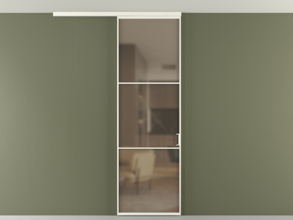 Перегородка Формато вдоль стены на потолок 1 створка АЛПР 040.03 Алюминий жемчужный Сатинированное бронзовое стекло, триплекс Цена 763469 ₸ | Volhovec