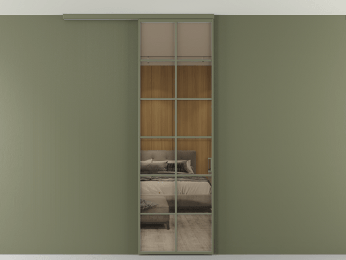 Перегородка Формато вдоль стены на потолок 1 створка АЛПР 040.05 Алюминий оливковый тёмный Рефлективное бронзовое стекло "Стопсол", калёное Цена 1013720 ₸ | Volhovec