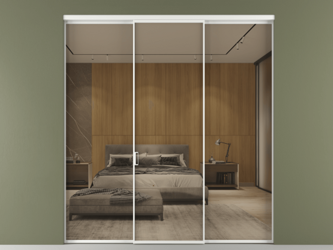 Перегородка Formato внутри проёма 3 створки АЛПР 040.01 Алюминий белоснежный Рефлективное бронзовое стекло "Stopsol", калёное Цена 1880740 ₸ | Volhovec