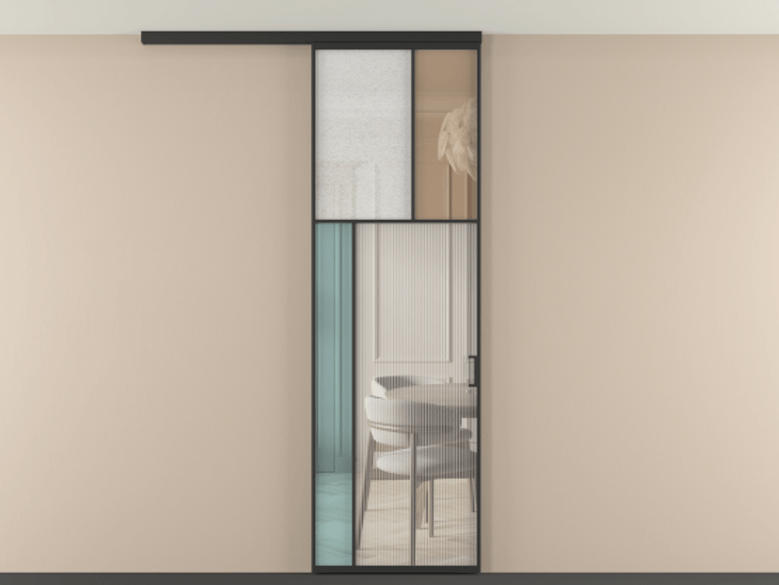 Перегородка Мозаик вдоль стены на потолок 1 створка АЛПР 041.22 Алюминий Черный Комбинация стекол Группы 1 и Группы 3 Цена 1024834 ₸ | Volhovec