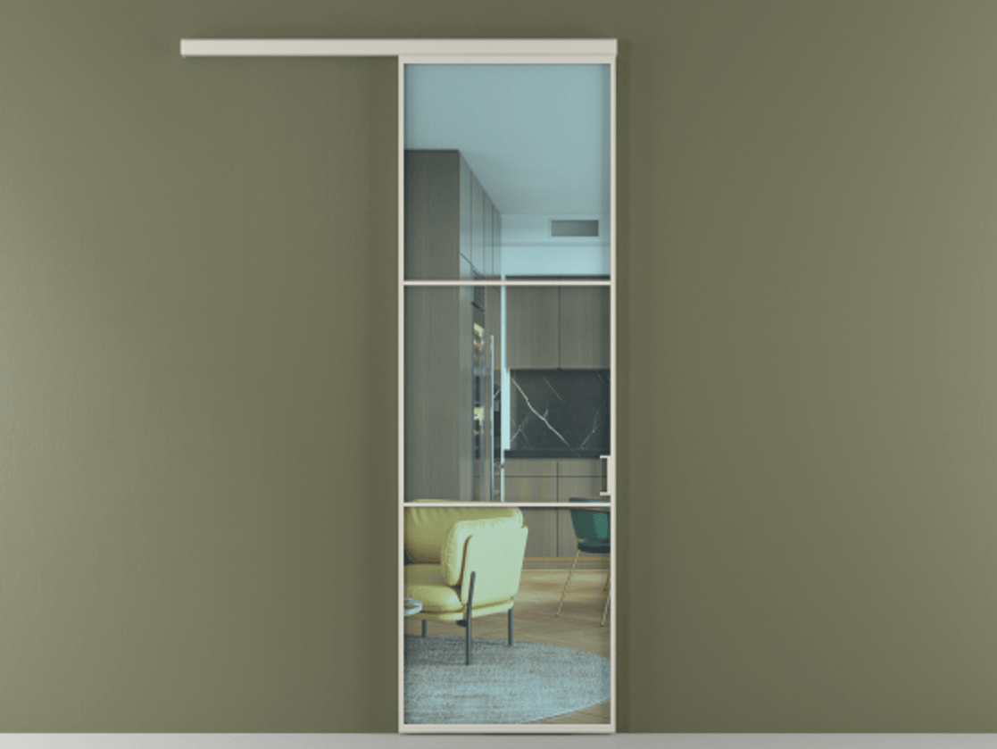 Перегородка Формато вдоль стены 1 створка АЛПР 040.03 Алюминий тёплый серый Прозрачное голубое стекло, триплекс Цена 801965 ₸  | Volhovec