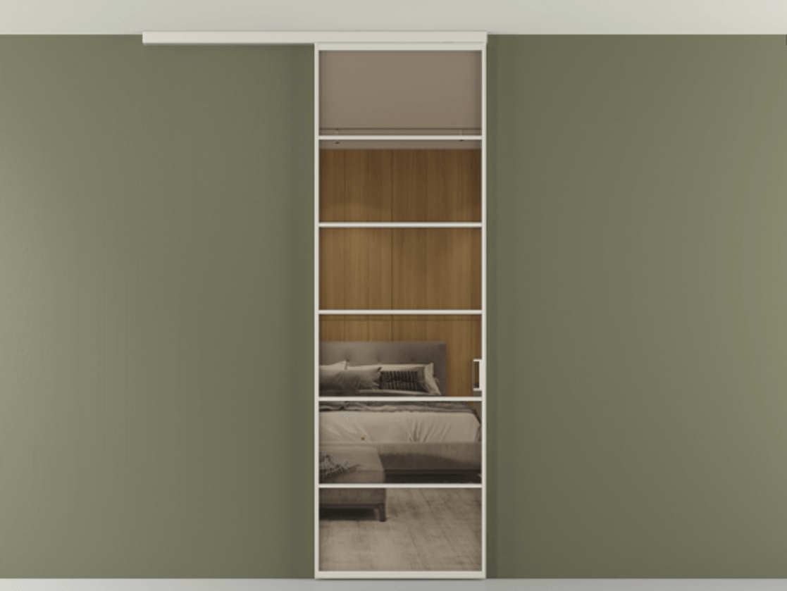 Перегородка Формато вдоль стены на потолок 1 створка АЛПР 040.04 Алюминий облачно-серый Рефлективное бронзовое стекло "Стопсол", калёное Цена 1013720 ₸ | Volhovec