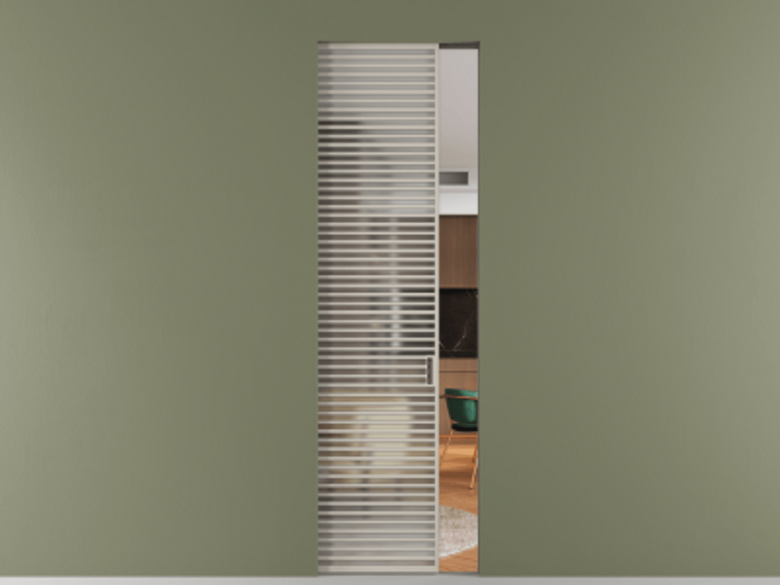 Перегородка Формато скрытый пенал 1 створка АЛПР 040.07 Алюминий светло-бежевый Сатинированное стекло "Мателюкс Кристал Вижн", калёное, матовое, каленое 6 мм Цена 1815761 ₸ | Volhovec