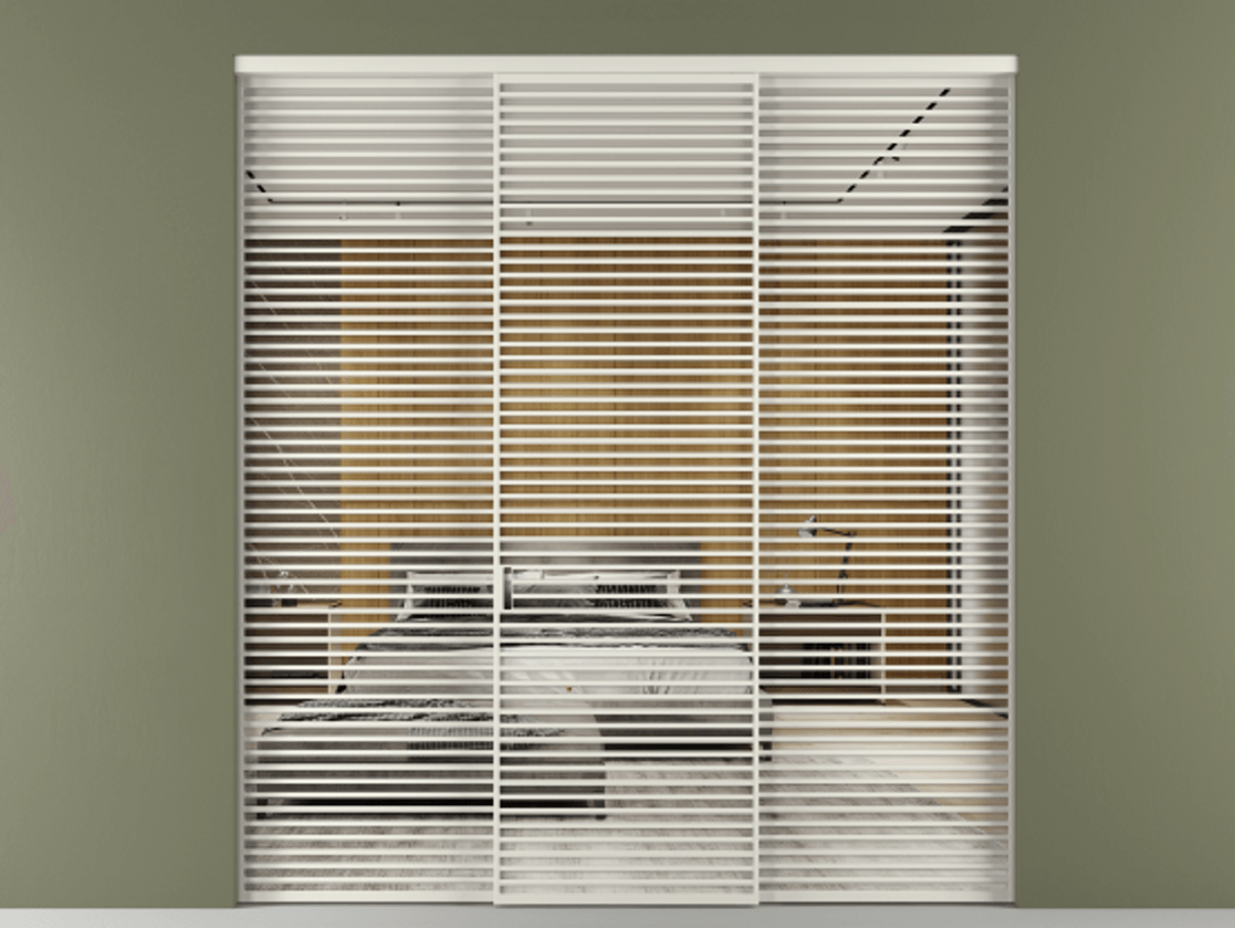 Перегородка Formato внутри проёма 3 створки АЛПР 040.07 Алюминий Белый Двустороннее зеркало, триплекс , триплекс 6 мм Цена 2886750 ₸ | Volhovec